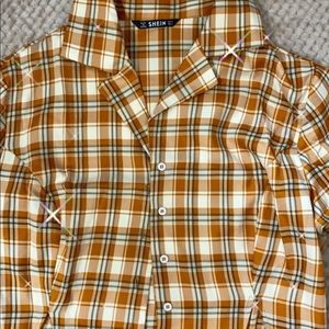 Orange Plaid Cropped Collared Shirt